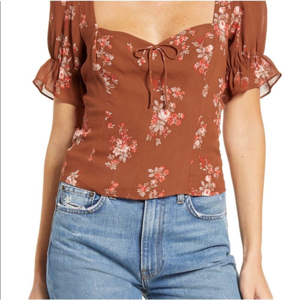 Reformation Floral Sweetheart Puff Sleeve Blouse Sz 0 Cottagecore Rust EUC